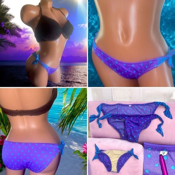 Juniors 7, Bikini Bottom Purple/blue polka-dot l Functional ties l Lined l EUC - Picture 8 of 9